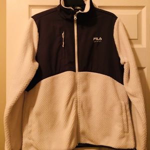 Fila XL mens fleece zipper jacket snow white & charcoal with charcoal piping